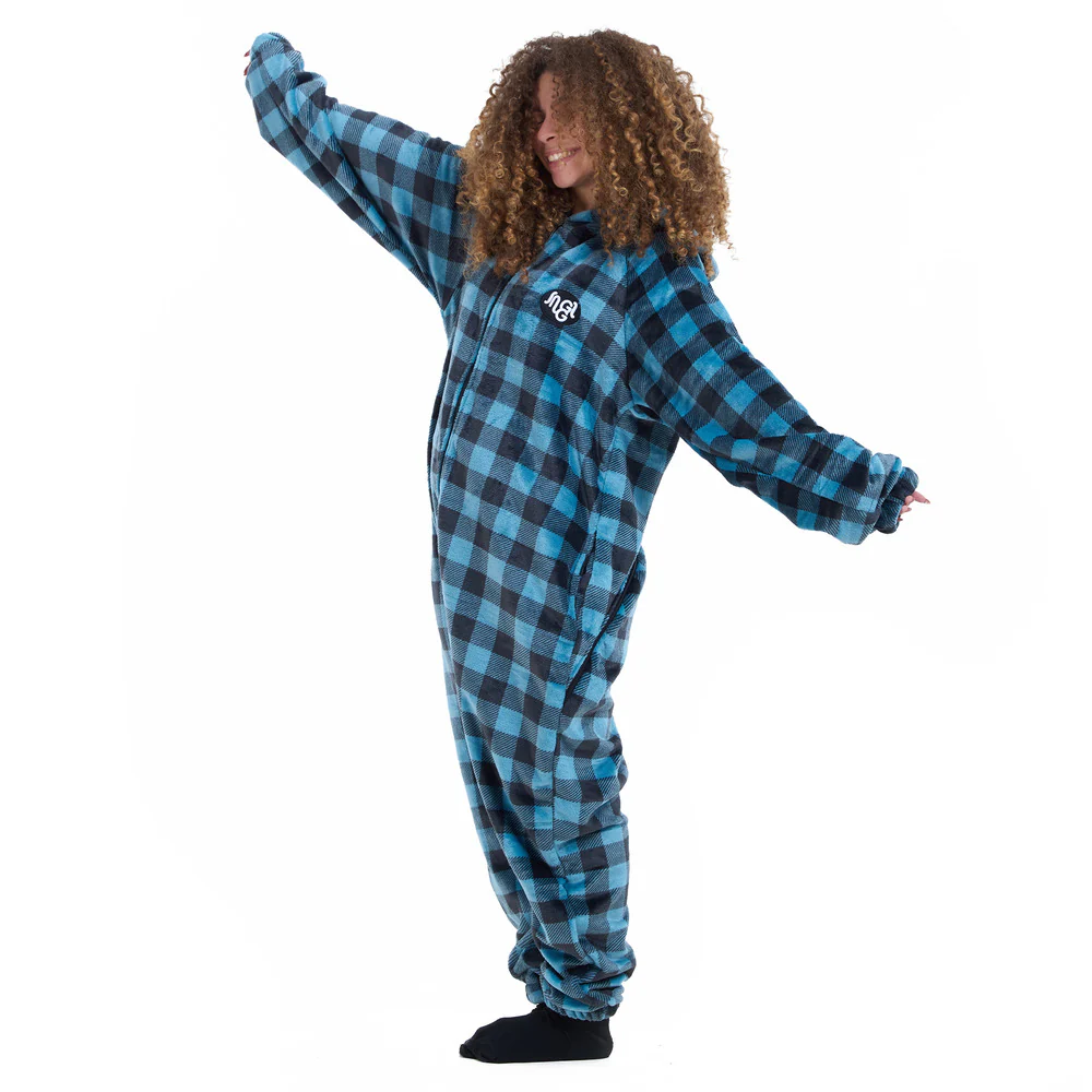 Snuggs Blanket Onesie Blue Checkered - Image 3