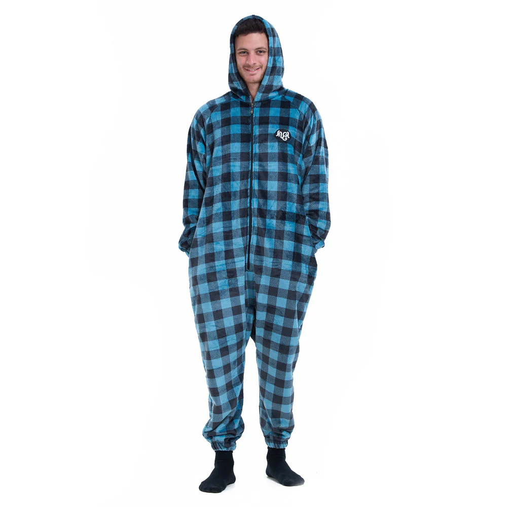 Snuggs Blanket Onesie Blue Checkered - Image 4