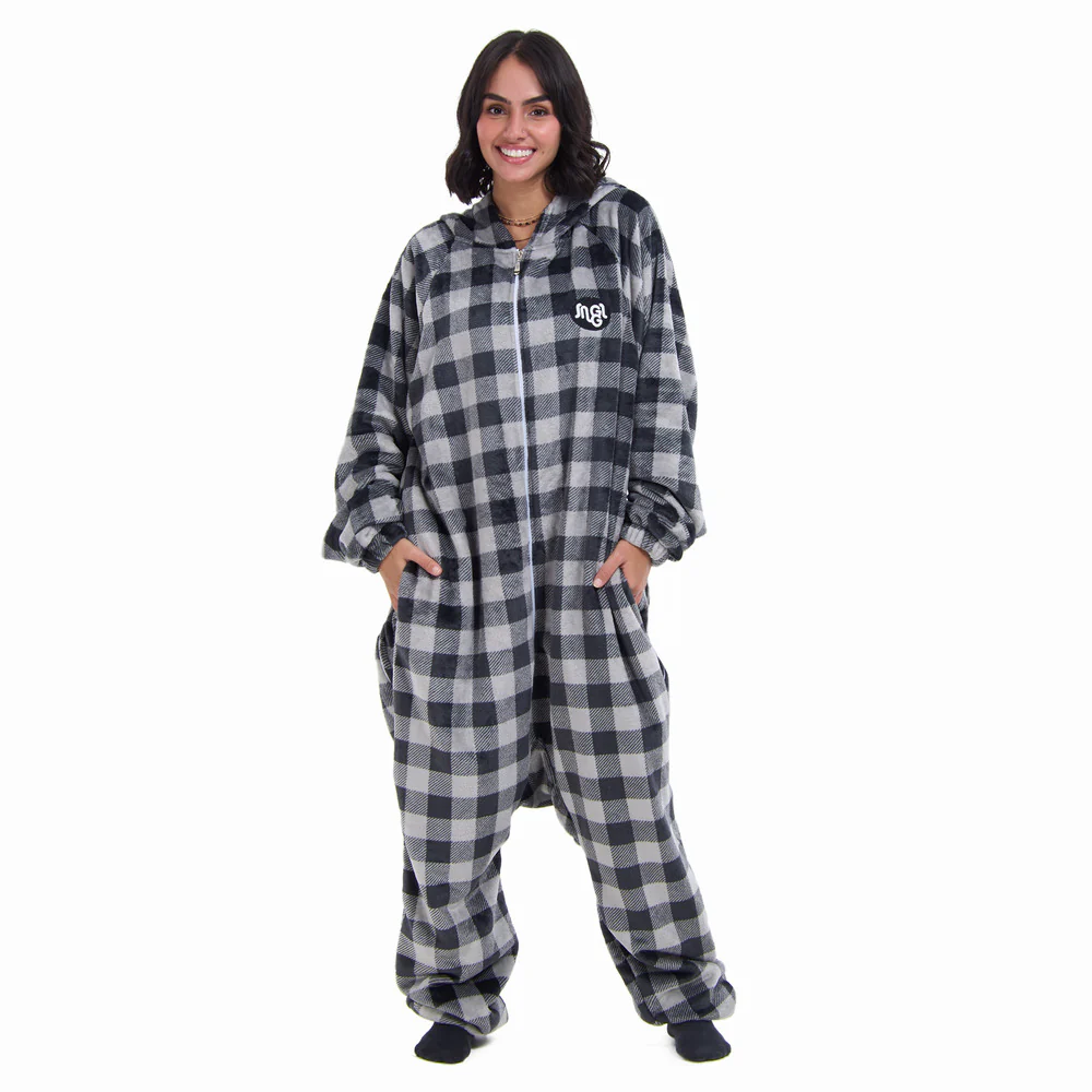Snuggs Blanket Onesie Grey Checkered - Image 2