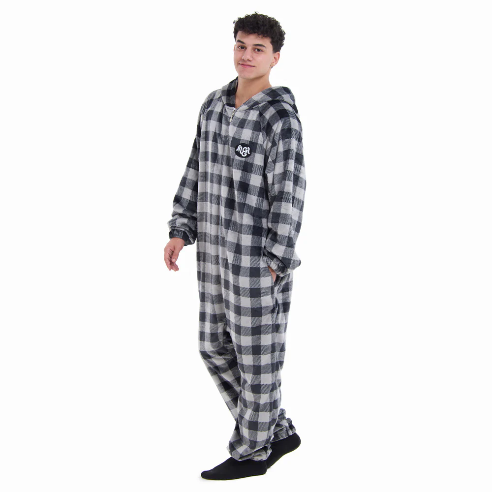 Snuggs Blanket Onesie Grey Checkered - Image 4