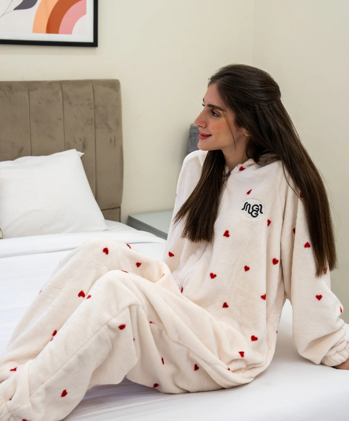Snuggs Blanket Onesie Off White Hearts - Image 3