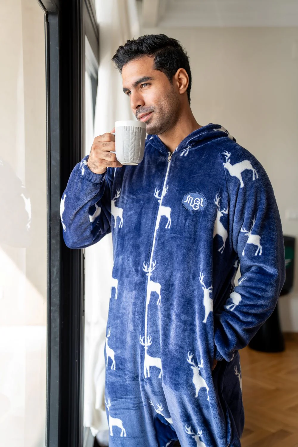 Snuggs Blanket Onesie Christmas Dark Blue Reindeer - Image 4