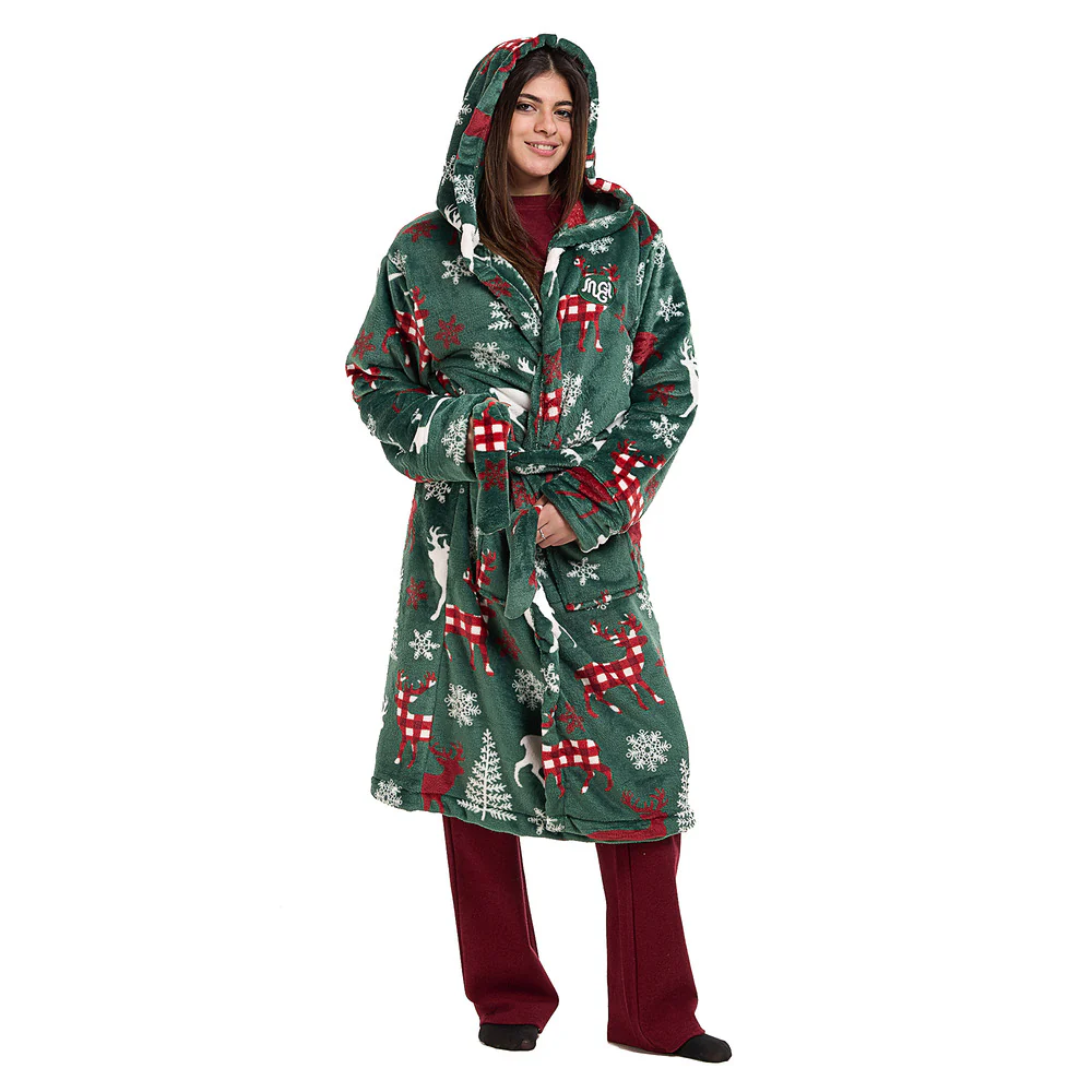 Snuggs Blanket Robe Green Deer Christmas - Image 2