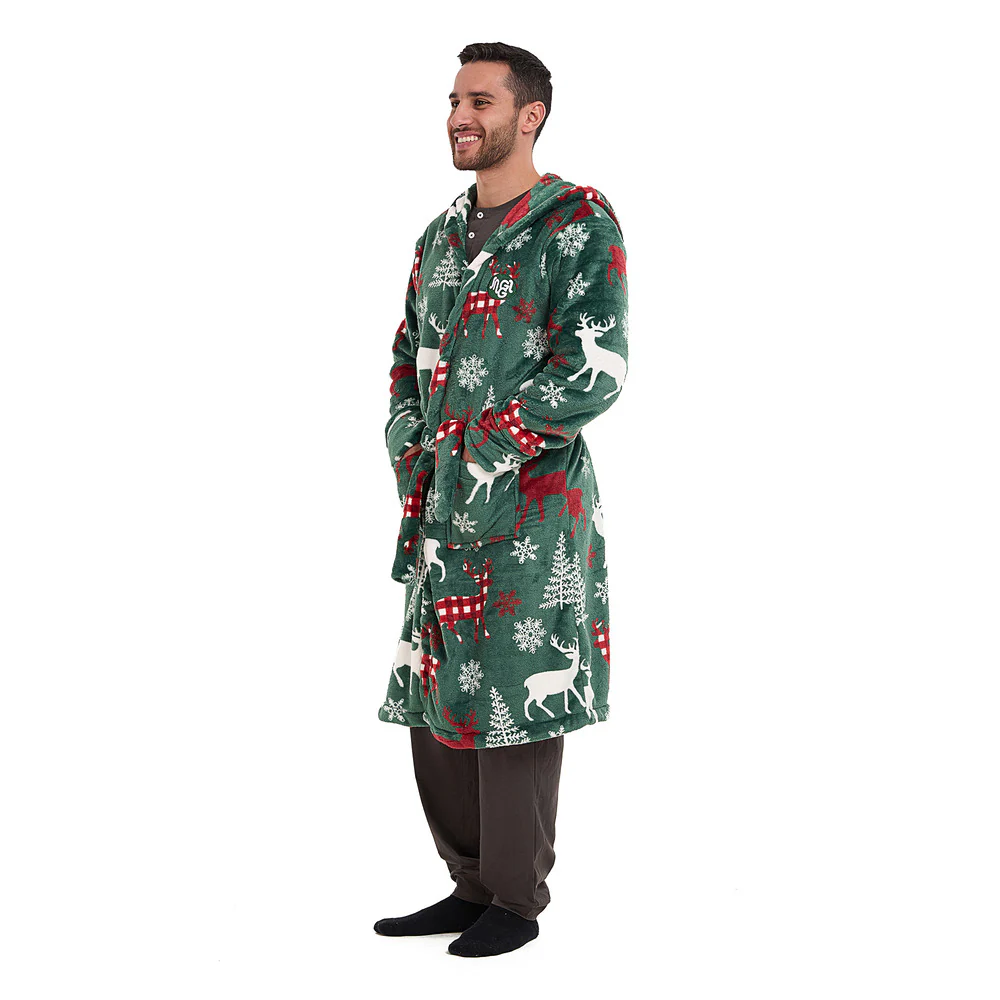 Snuggs Blanket Robe Green Deer Christmas - Image 3