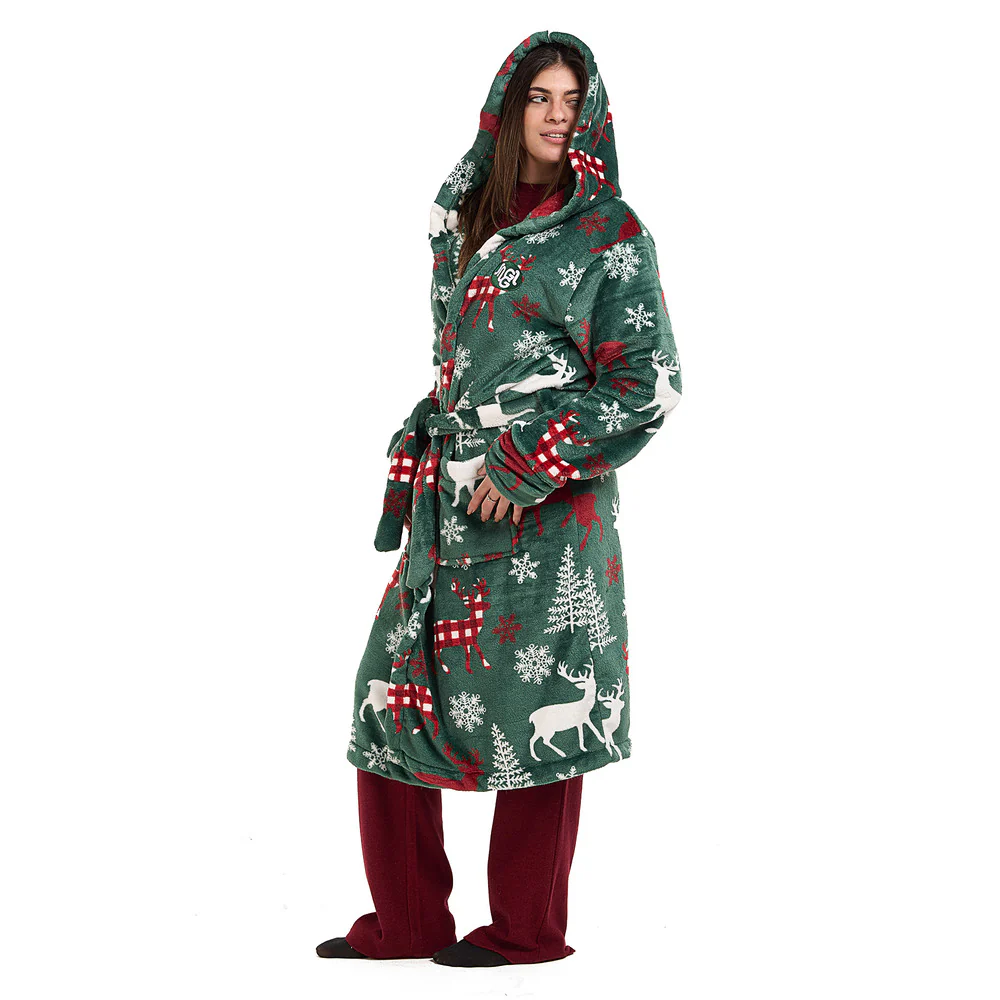 Snuggs Blanket Robe Green Deer Christmas - Image 4