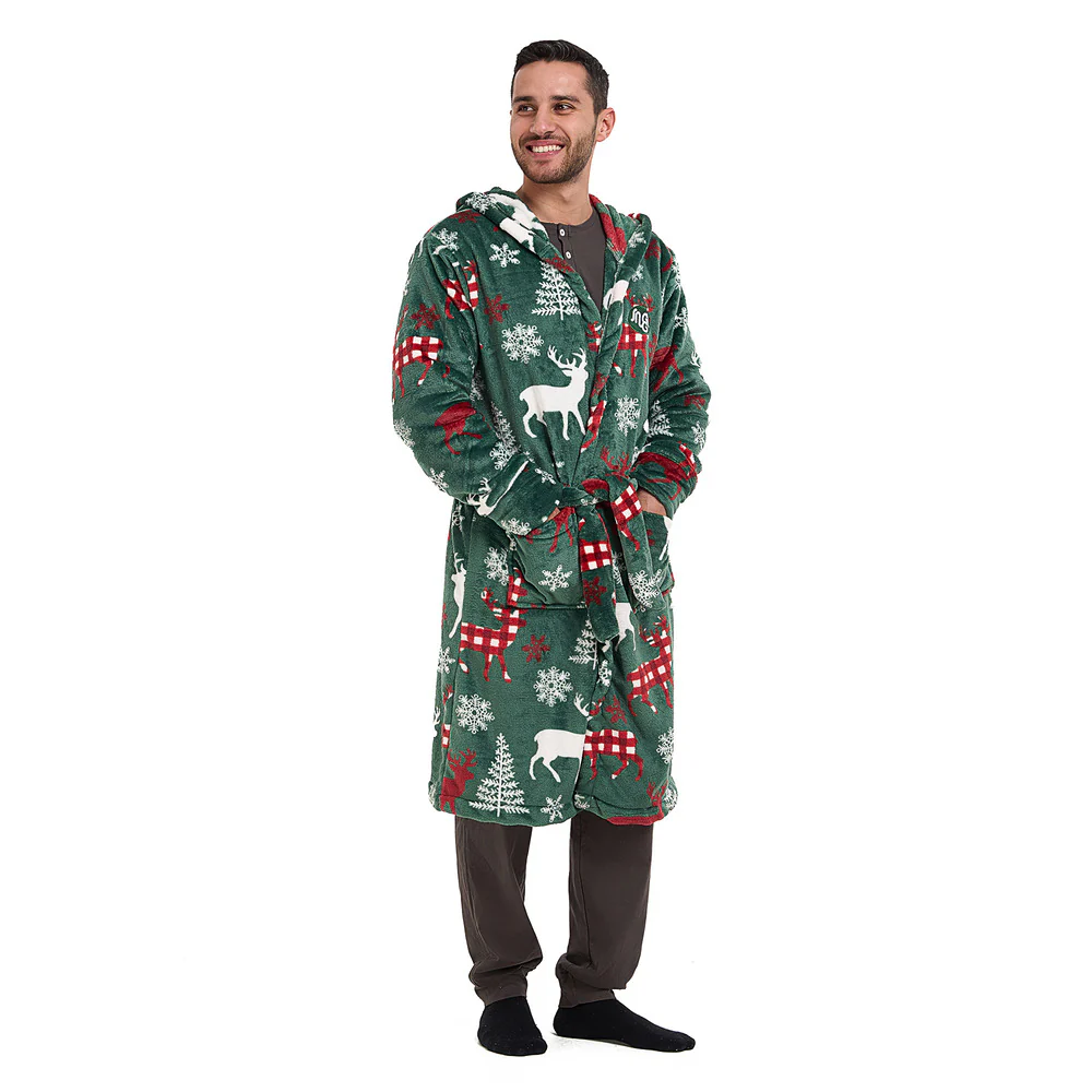 Snuggs Blanket Robe Green Deer Christmas - Image 5