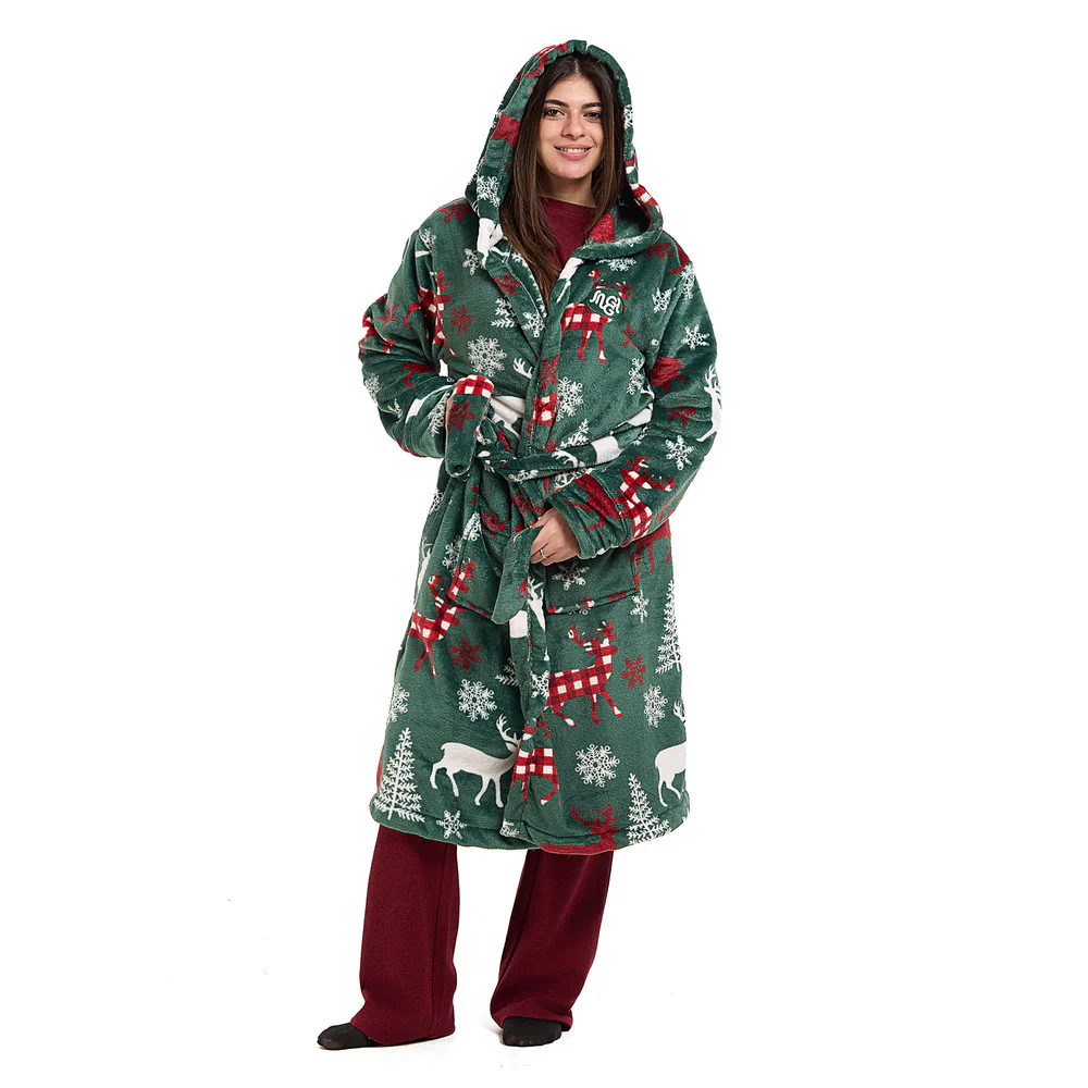 Snuggs Blanket Robe Green Deer Christmas - Image 6