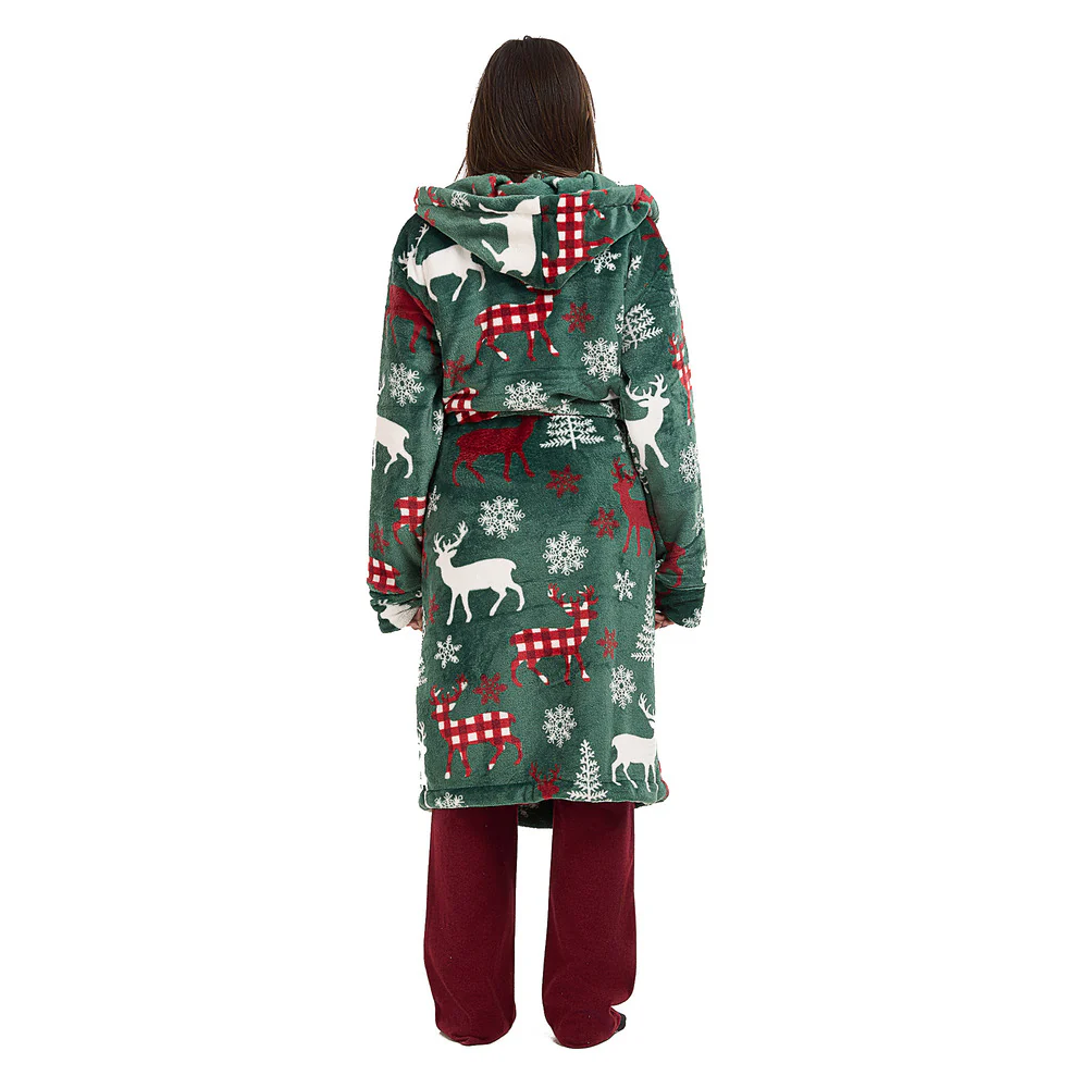 Snuggs Blanket Robe Green Deer Christmas - Image 8