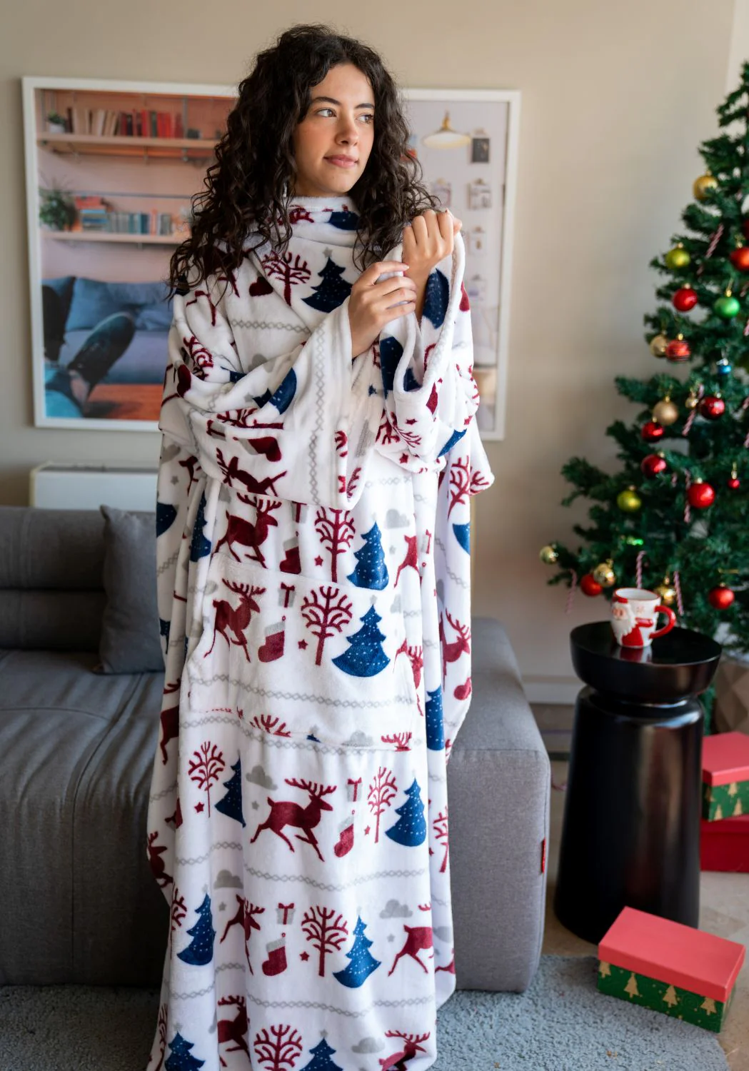 Snuggs blanket with sleeves Christmas Off White Deer - Image 2