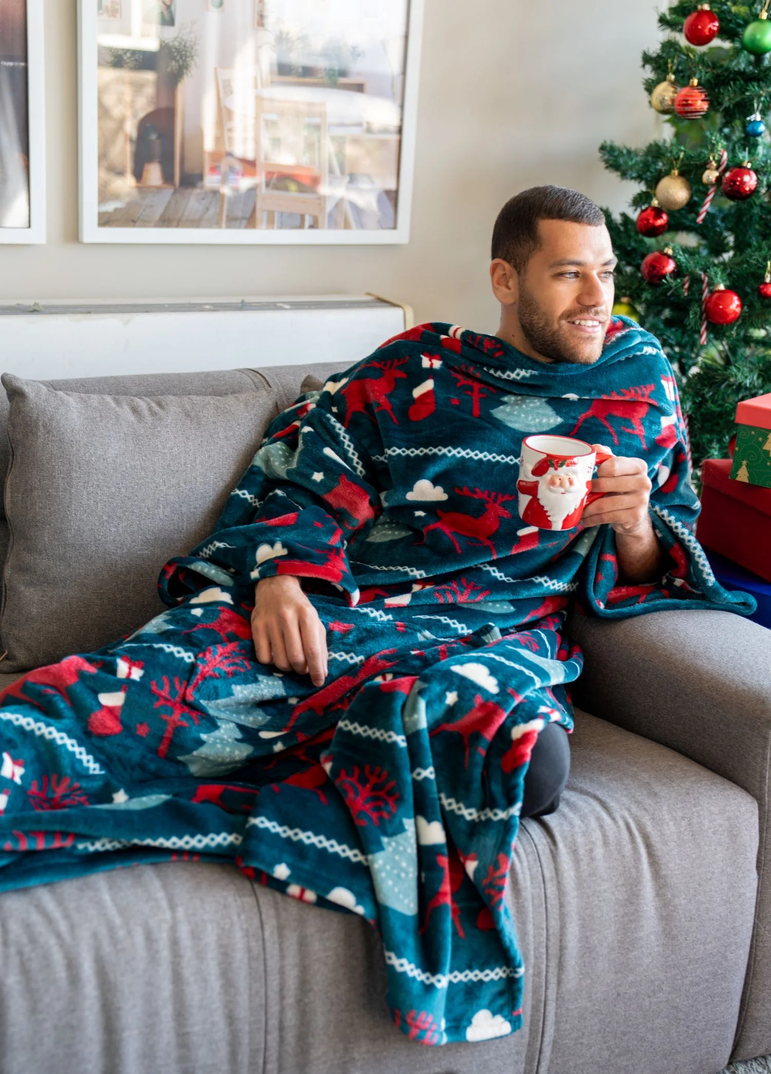 Snuggs blanket with sleeves Teal Deer - Image 3