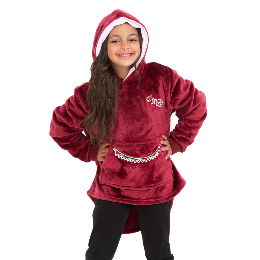 Snuggs Kids Blanket Hoodie Dark Red عربية فول - Image 3
