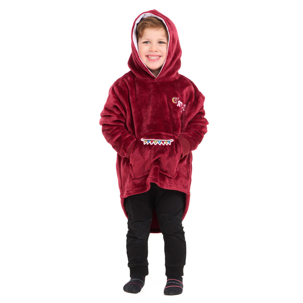Snuggs Kids Blanket Hoodie Dark Red عربية فول - Image 5
