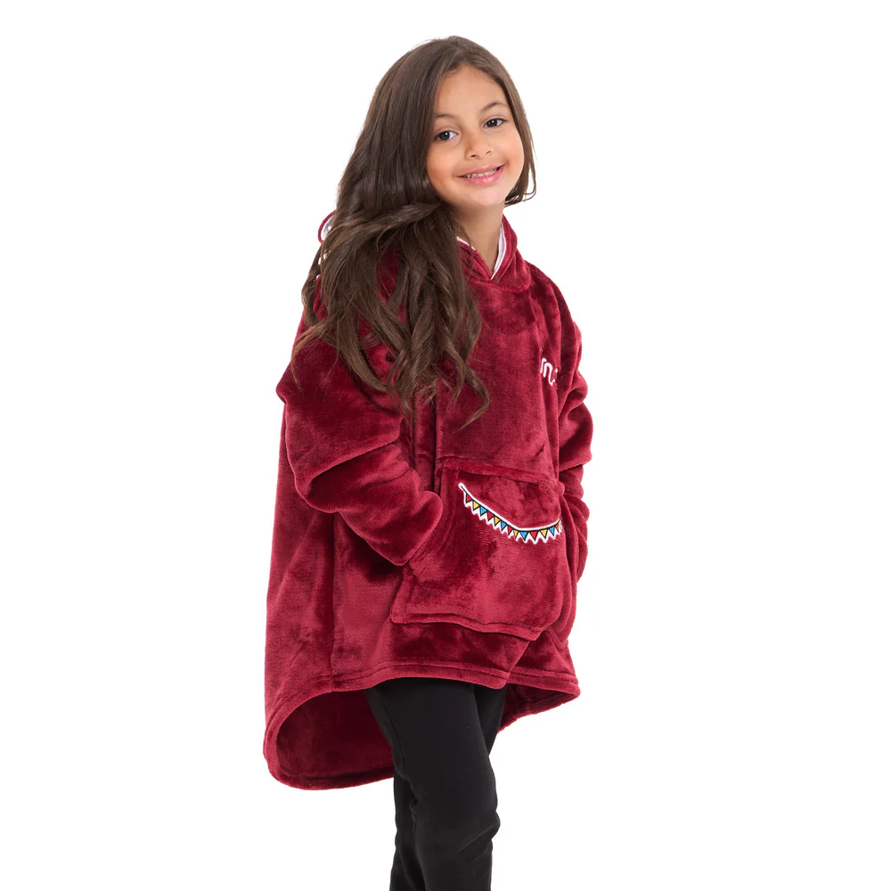 Snuggs Kids Blanket Hoodie Dark Red عربية فول - Image 6