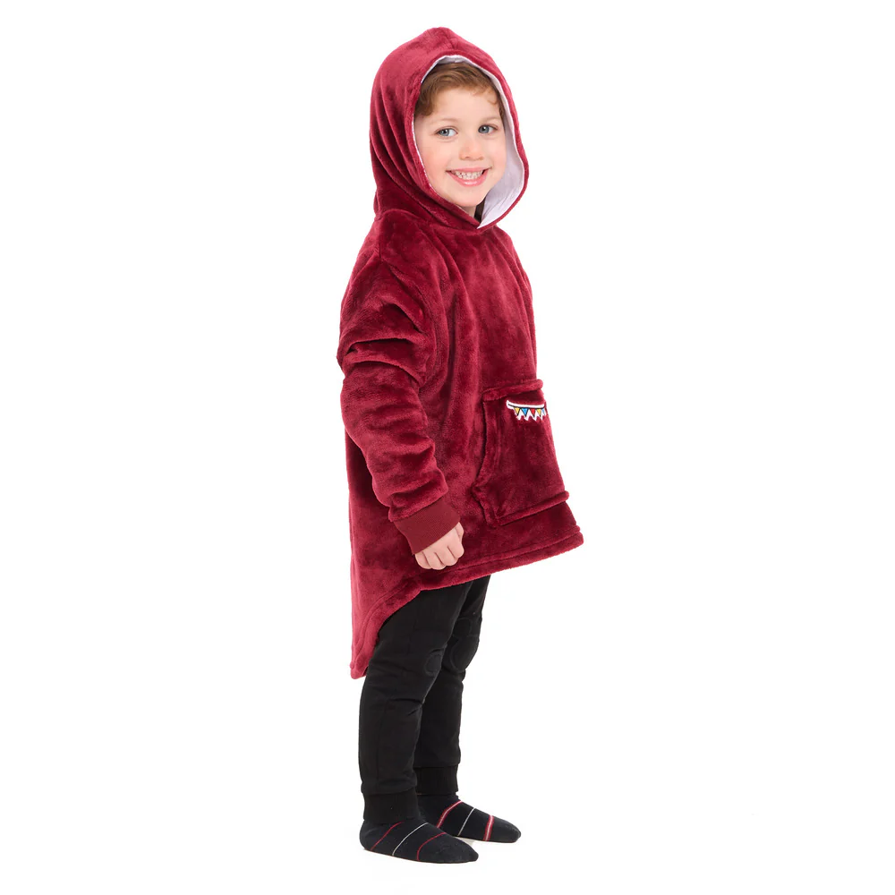 Snuggs Kids Blanket Hoodie Dark Red عربية فول - Image 8
