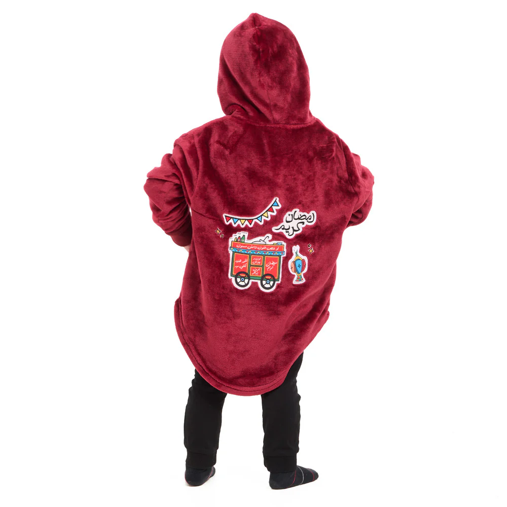 Snuggs Kids Blanket Hoodie Dark Red عربية فول - Image 9