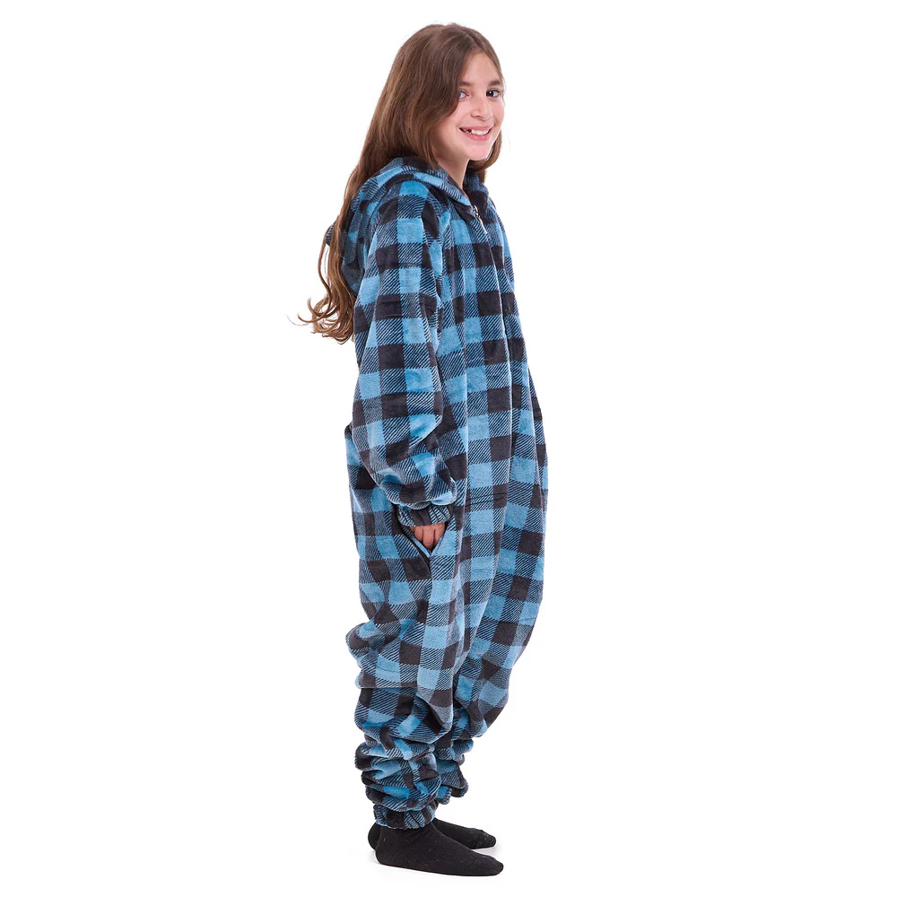 Snuggs Kids Blanket Onesie Blue Checkered - Image 2