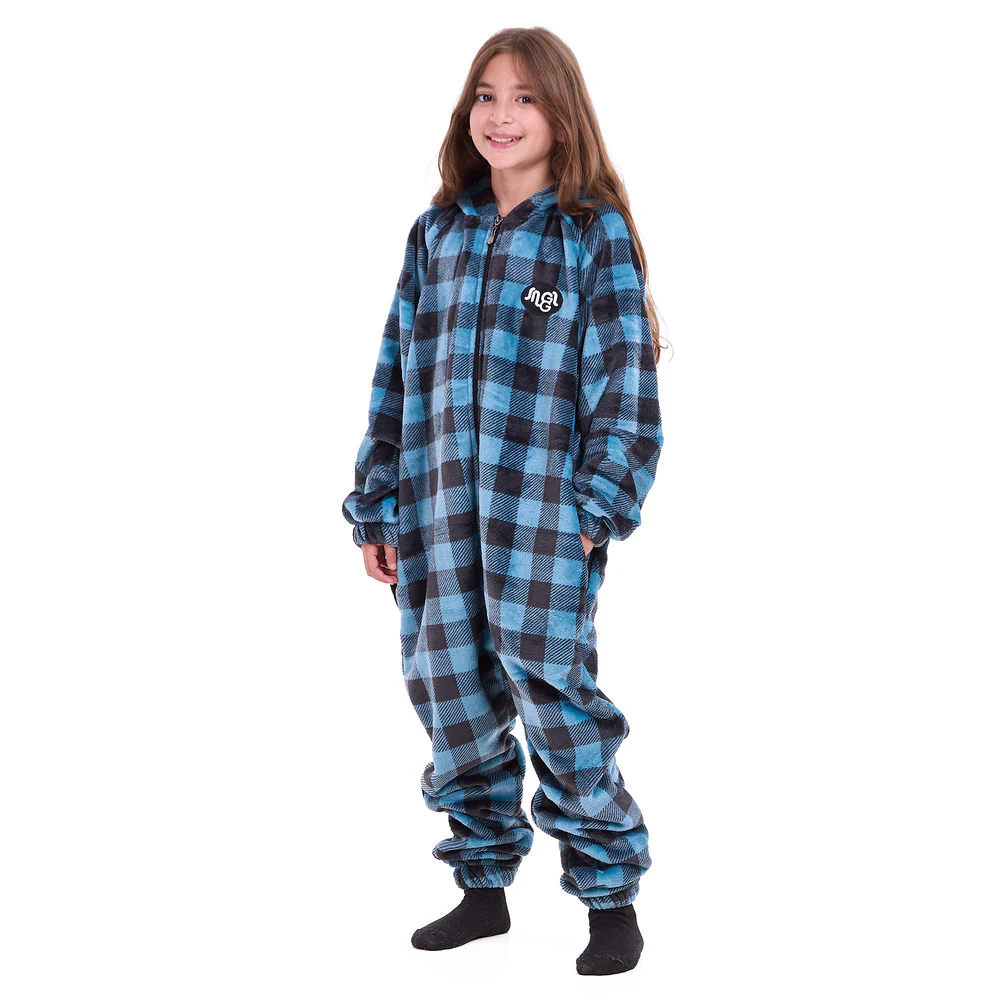 Snuggs Kids Blanket Onesie Blue Checkered - Image 3