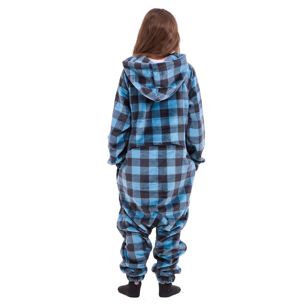 Snuggs Kids Blanket Onesie Blue Checkered - Image 4