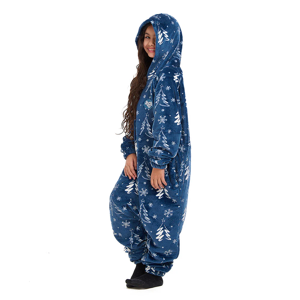 Snuggs Kids Blanket Onesie Blue Christmas Tree - Image 2