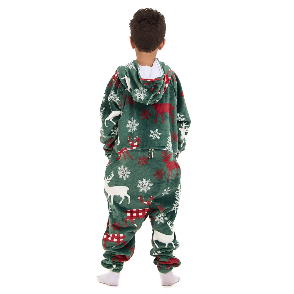 Snuggs Kids Blanket Onesie Green Deer - Image 4