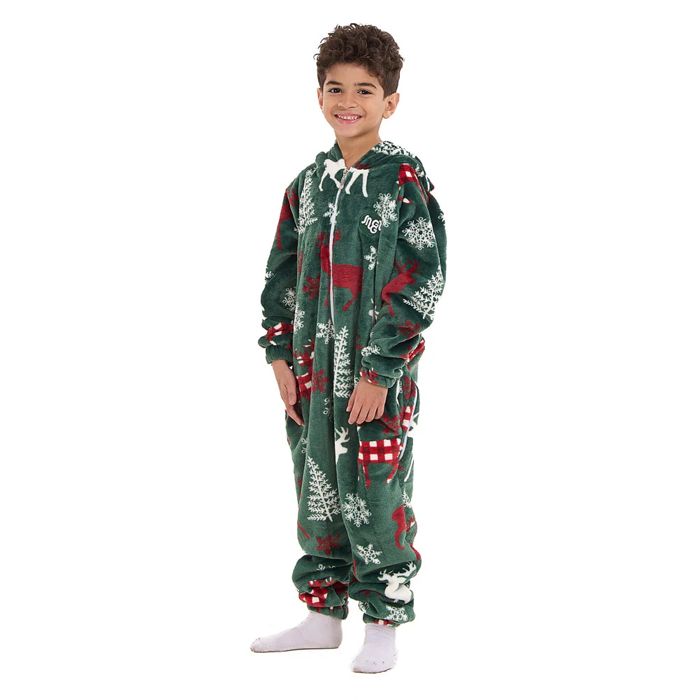Snuggs Kids Blanket Onesie Green Deer - Image 6