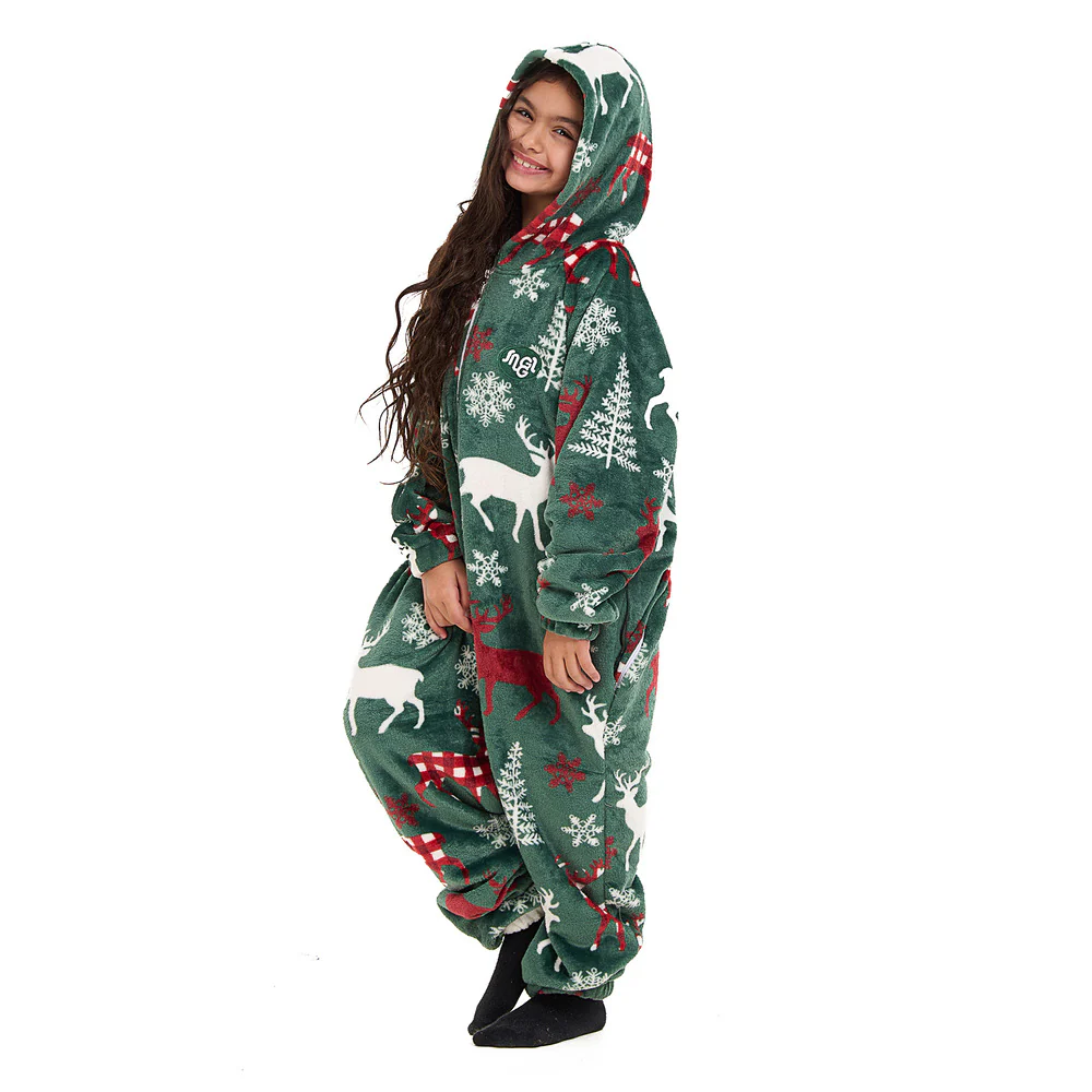 Snuggs Kids Blanket Onesie Green Deer - Image 8