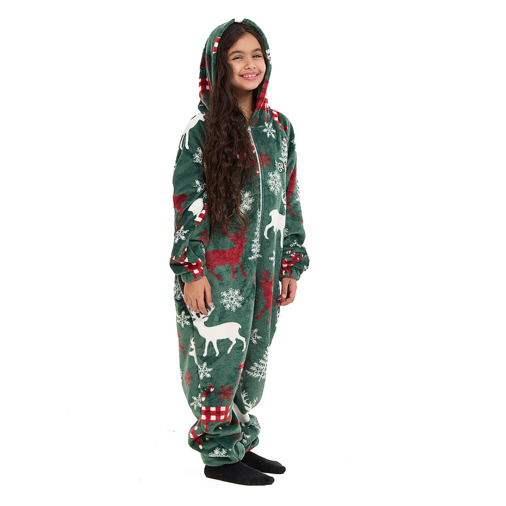 Snuggs Kids Blanket Onesie Green Deer - Image 9