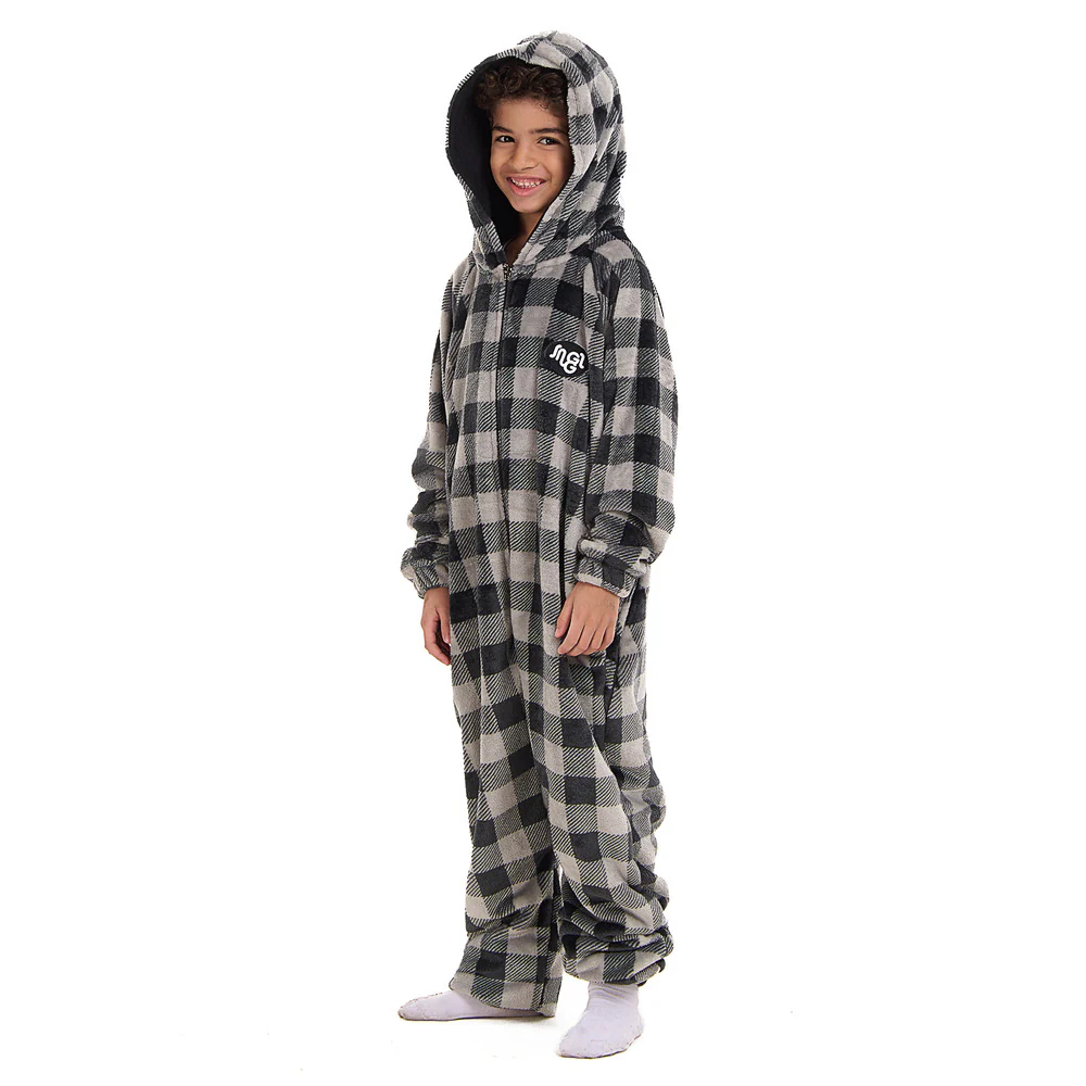 Snuggs Kids Blanket Onesie Grey Checkered - Image 2