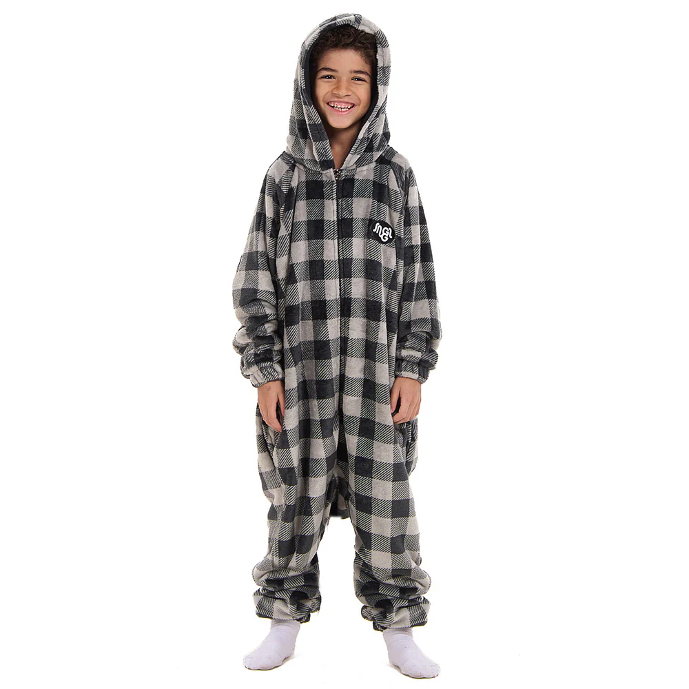 Snuggs Kids Blanket Onesie Grey Checkered - Image 3
