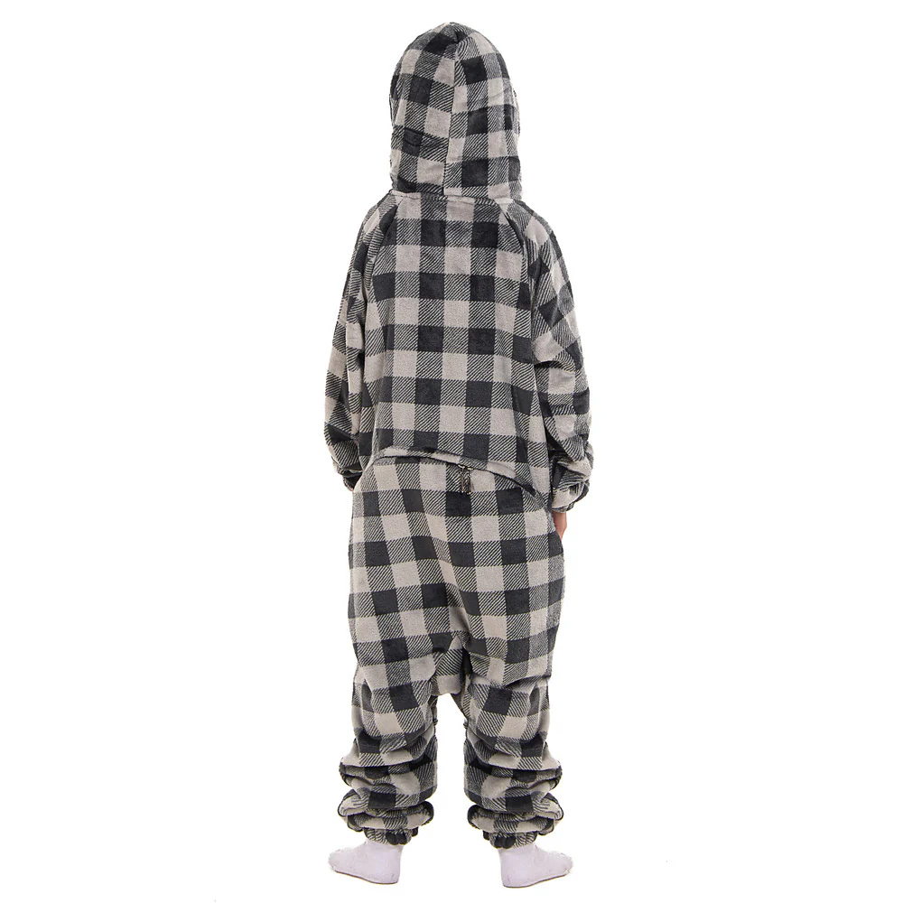 Snuggs Kids Blanket Onesie Grey Checkered - Image 4