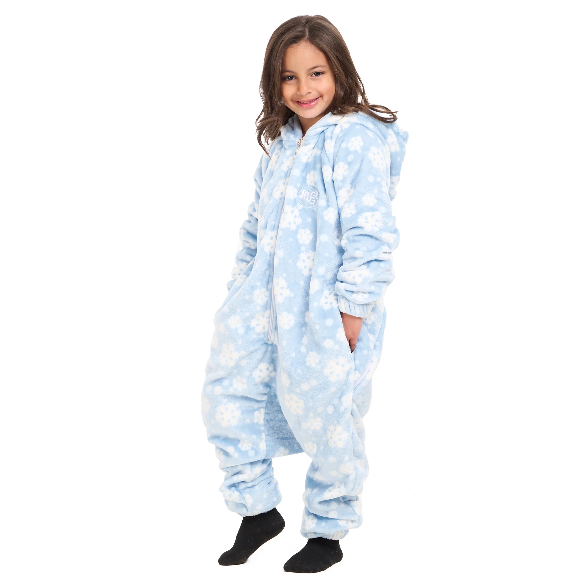 Snuggs Kids Blanket Onesie Light Blue Snowflakes - Image 2