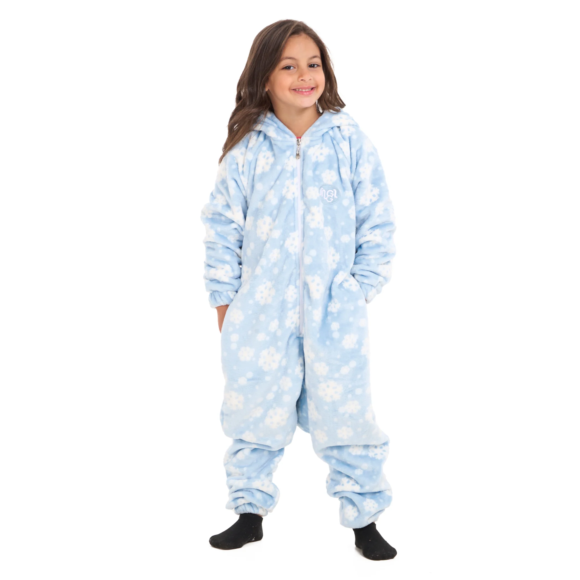 Snuggs Kids Blanket Onesie Light Blue Snowflakes - Image 4