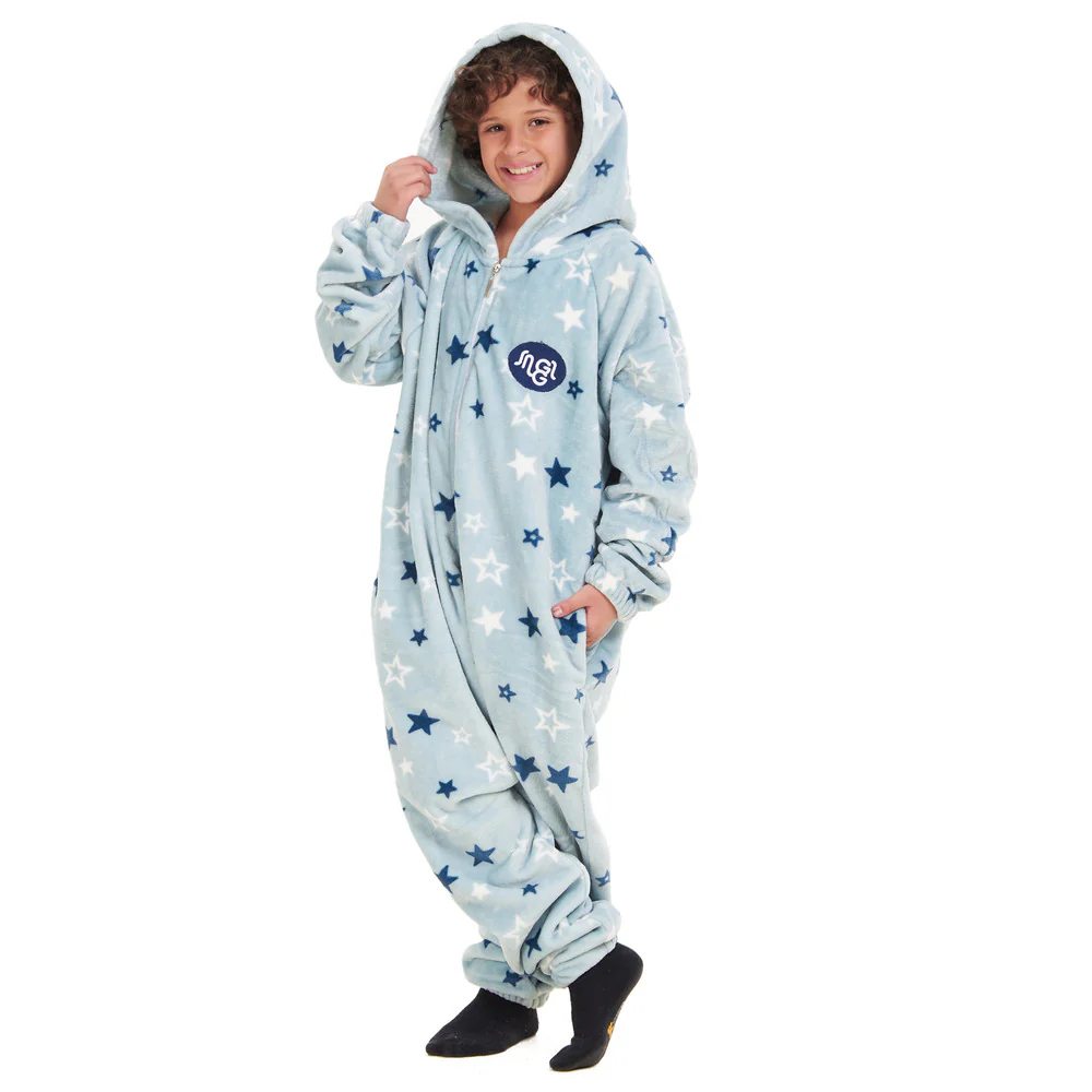 Snuggs Kids Blanket Onesie Pastel Blue Stars - Image 2