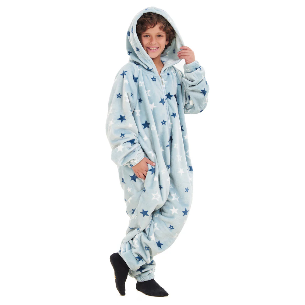 Snuggs Kids Blanket Onesie Pastel Blue Stars - Image 3