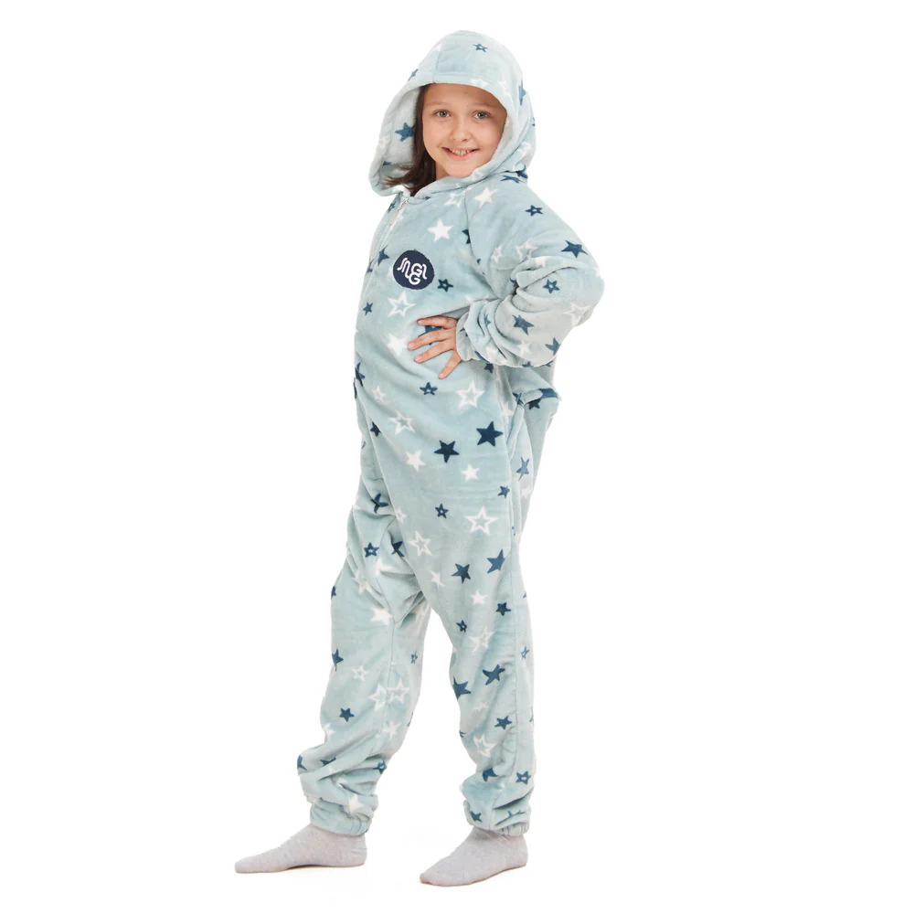 Snuggs Kids Blanket Onesie Pastel Blue Stars - Image 4