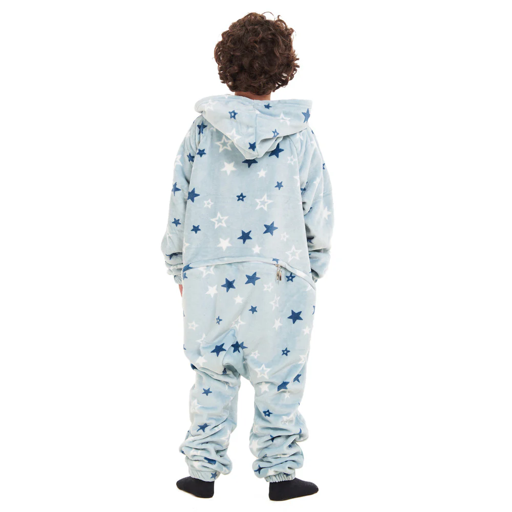 Snuggs Kids Blanket Onesie Pastel Blue Stars - Image 6