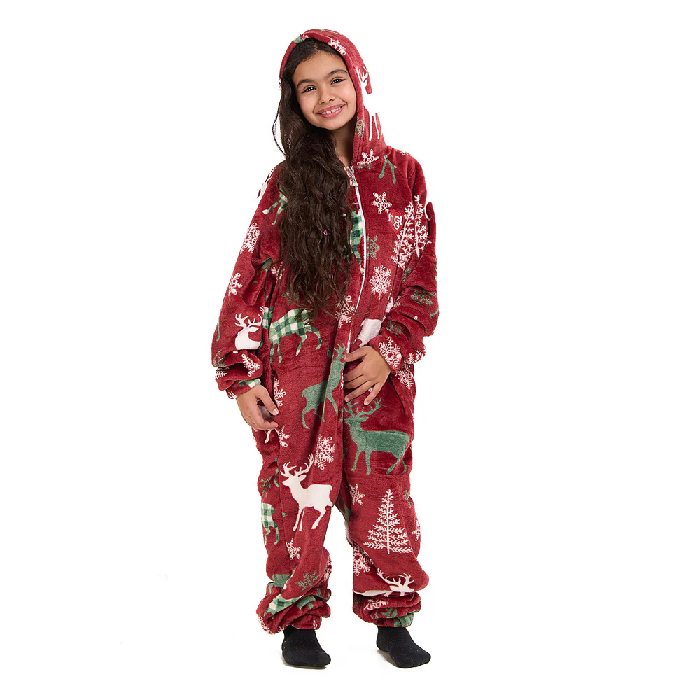 Snuggs Kids Blanket Onesie Red Christmas Deer - Image 2