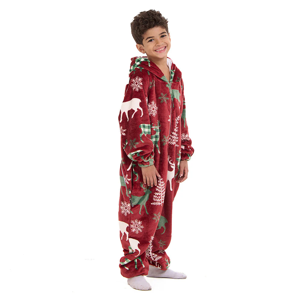 Snuggs Kids Blanket Onesie Red Christmas Deer - Image 3