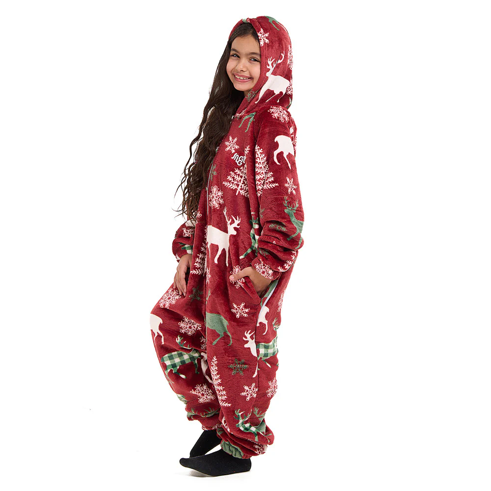 Snuggs Kids Blanket Onesie Red Christmas Deer - Image 4