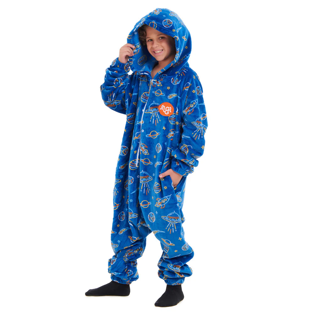 Snuggs Kids Blanket Onesie Royal Blue Space - Image 3