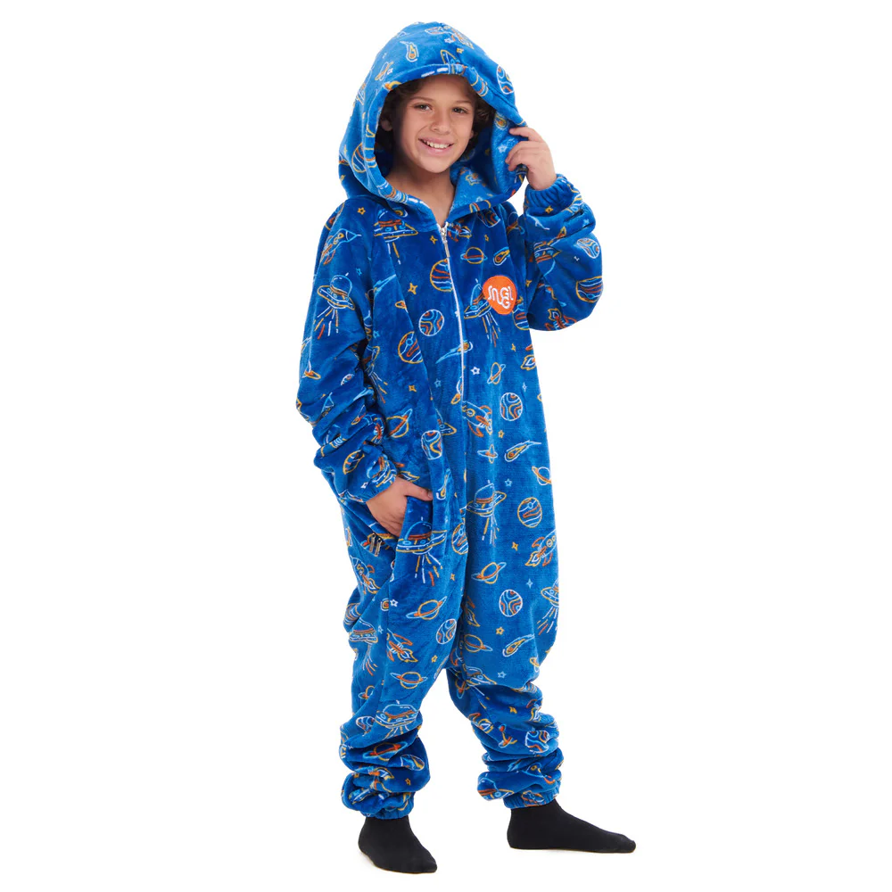 Snuggs Kids Blanket Onesie Royal Blue Space - Image 5