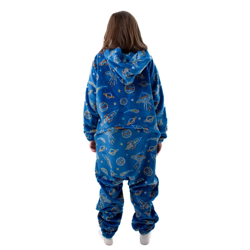 Snuggs Kids Blanket Onesie Royal Blue Space - Image 6