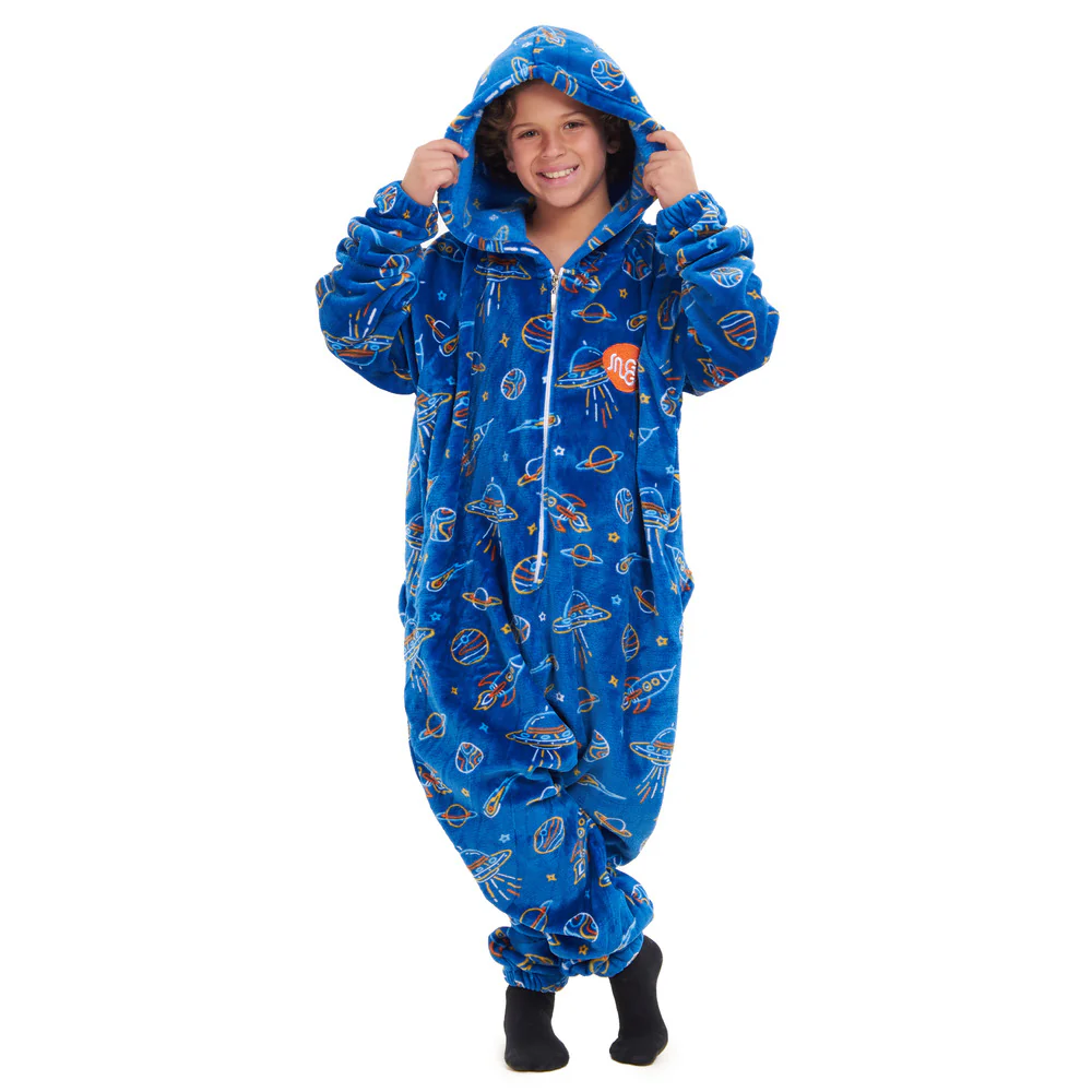 Snuggs Kids Blanket Onesie Royal Blue Space - Image 8