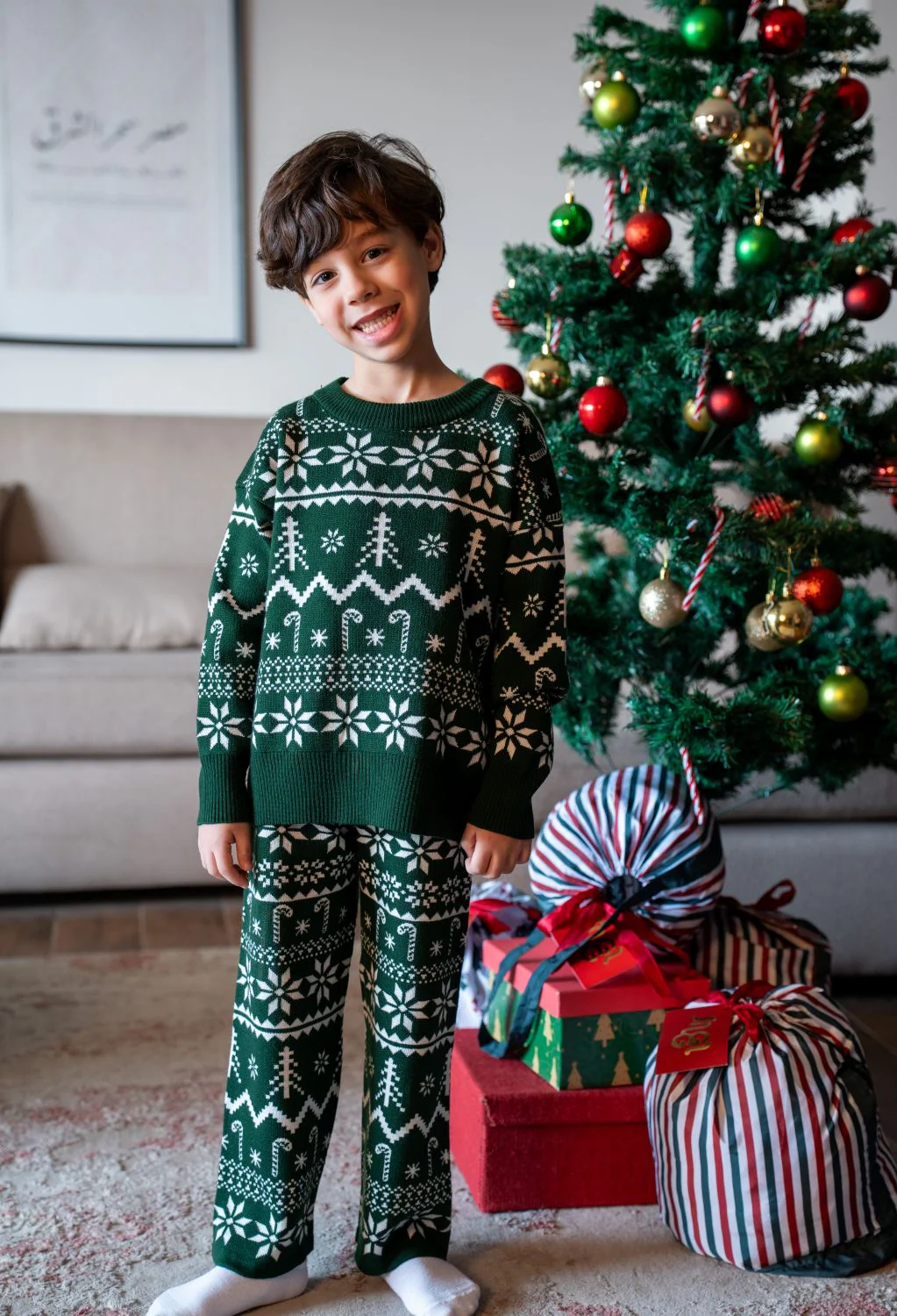 Snuggs unisex Kids winter Knit pajama Dark Green - Image 3
