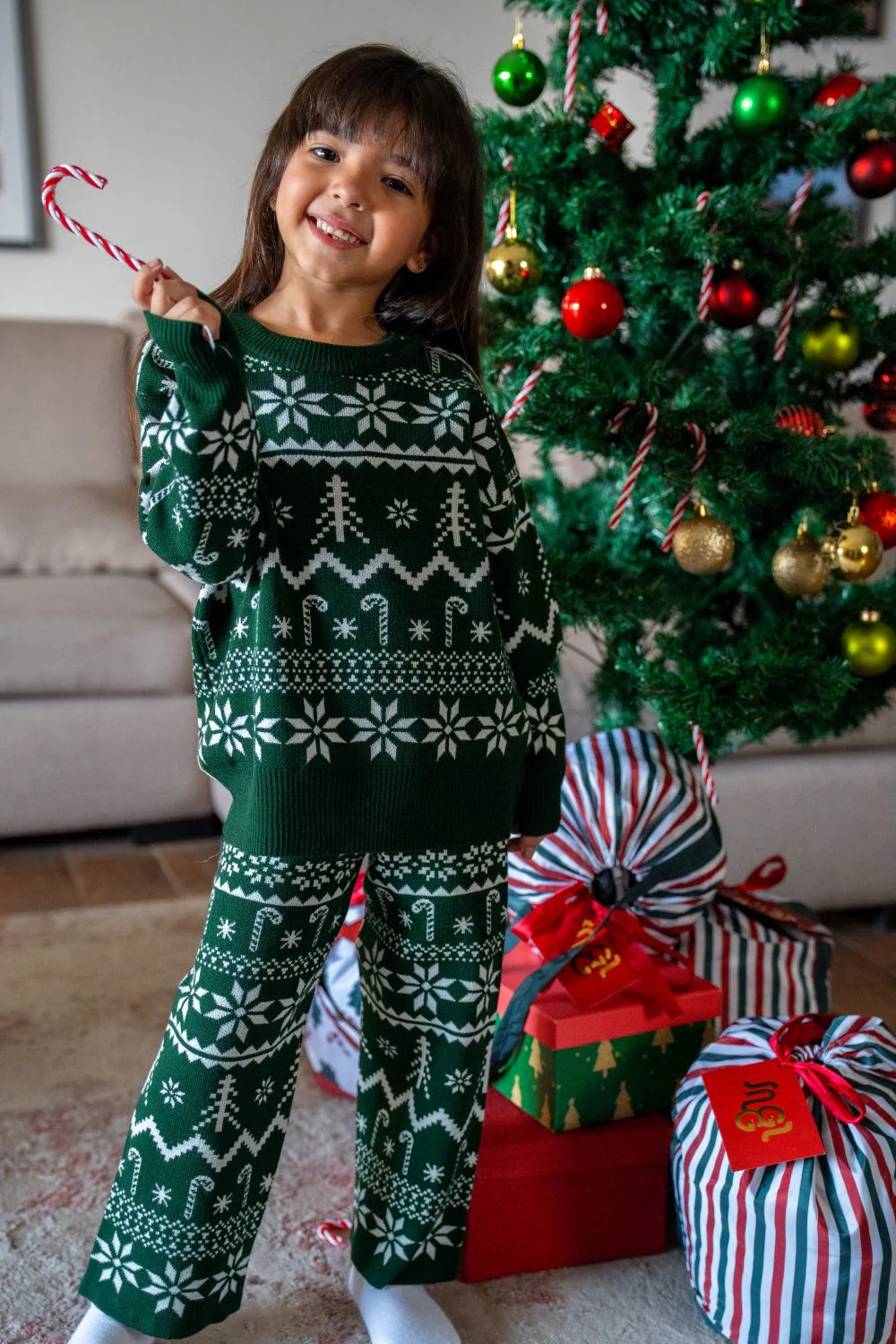 Snuggs unisex Kids winter Knit pajama Dark Green - Image 4