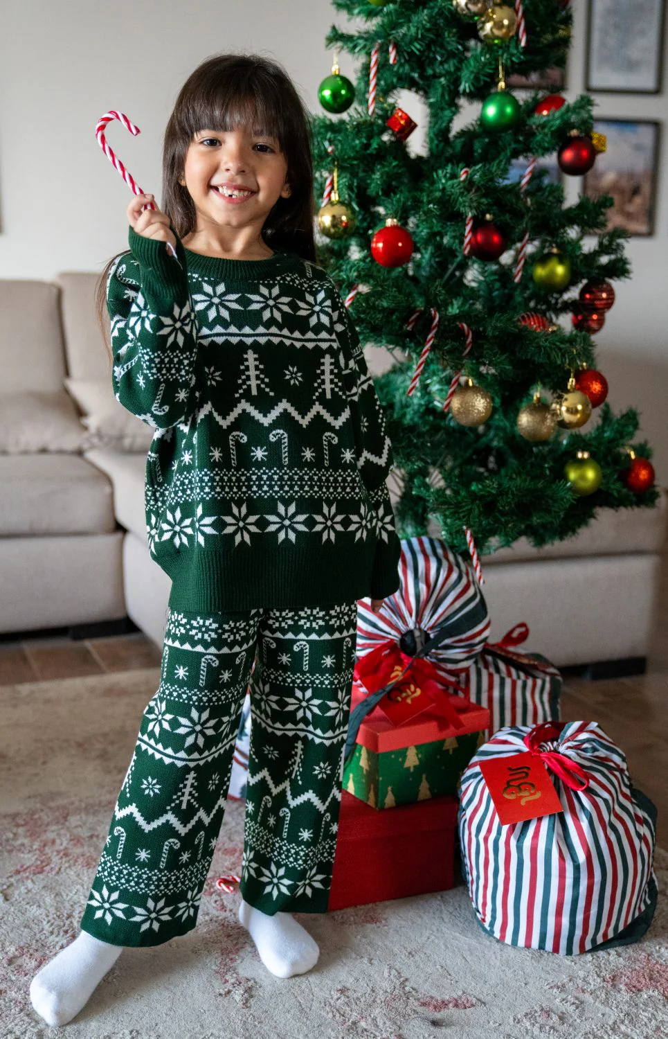 Snuggs unisex Kids winter Knit pajama Dark Green - Image 5