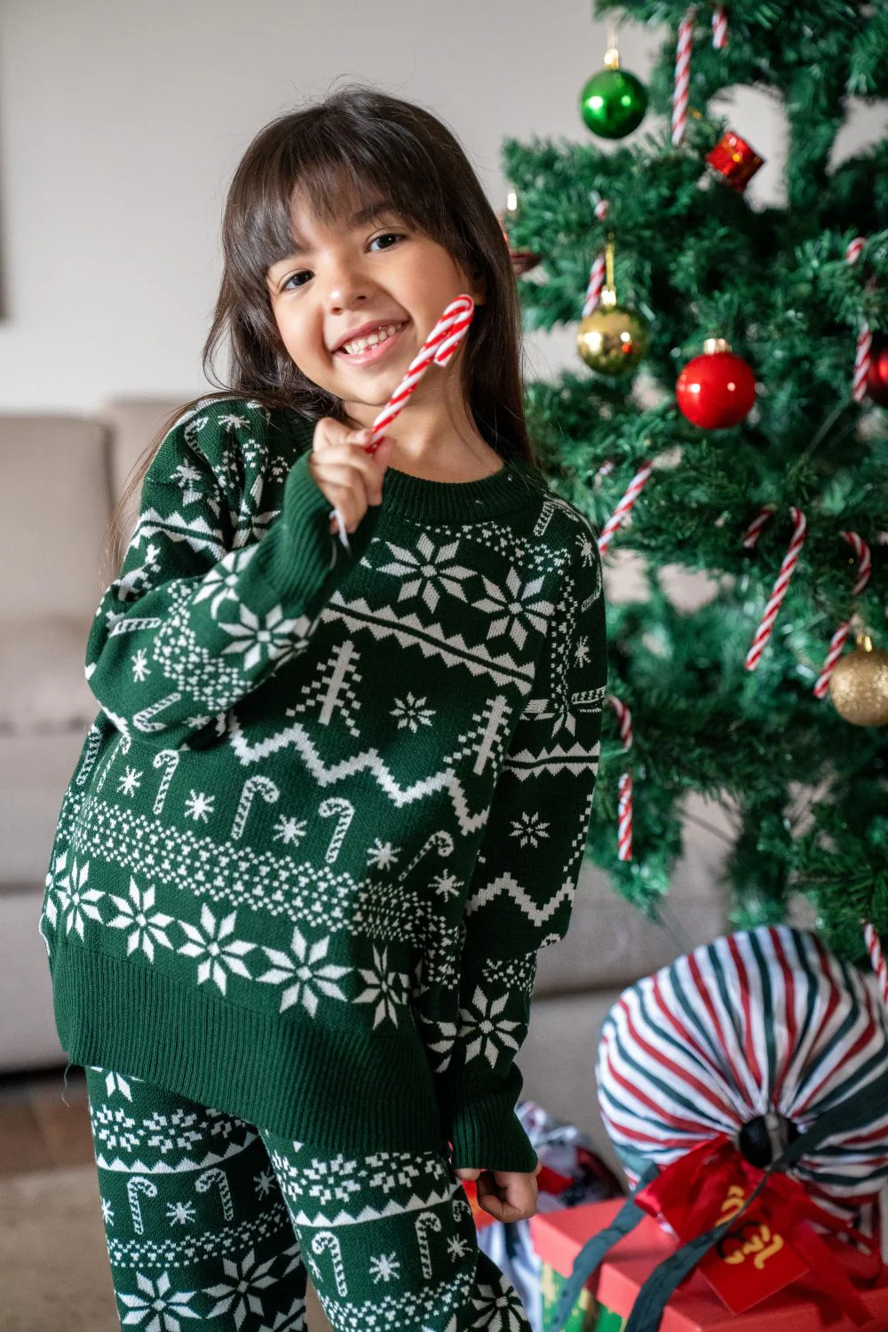 Snuggs unisex Kids winter Knit pajama Dark Green - Image 6