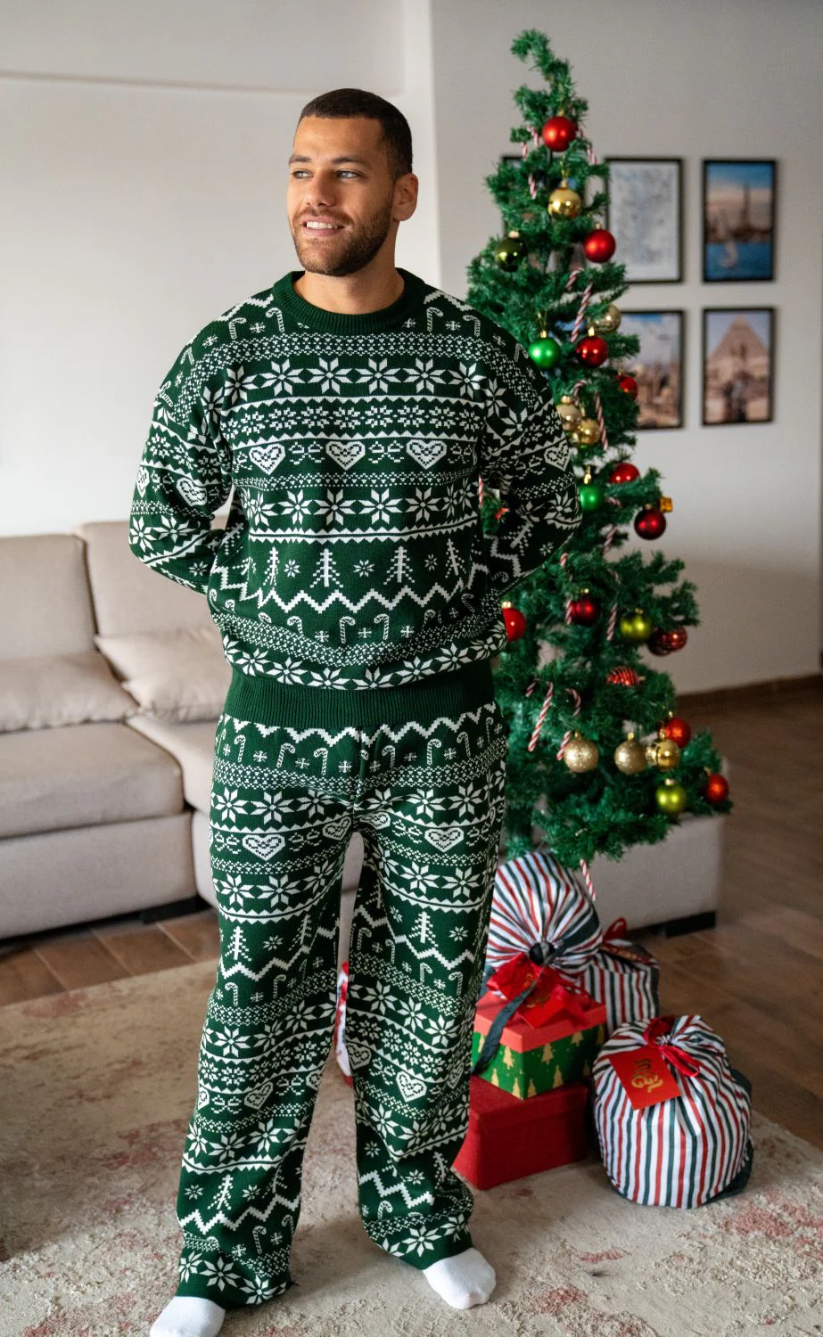Snuggs Men winter Knit pajama Dark Green - Image 3