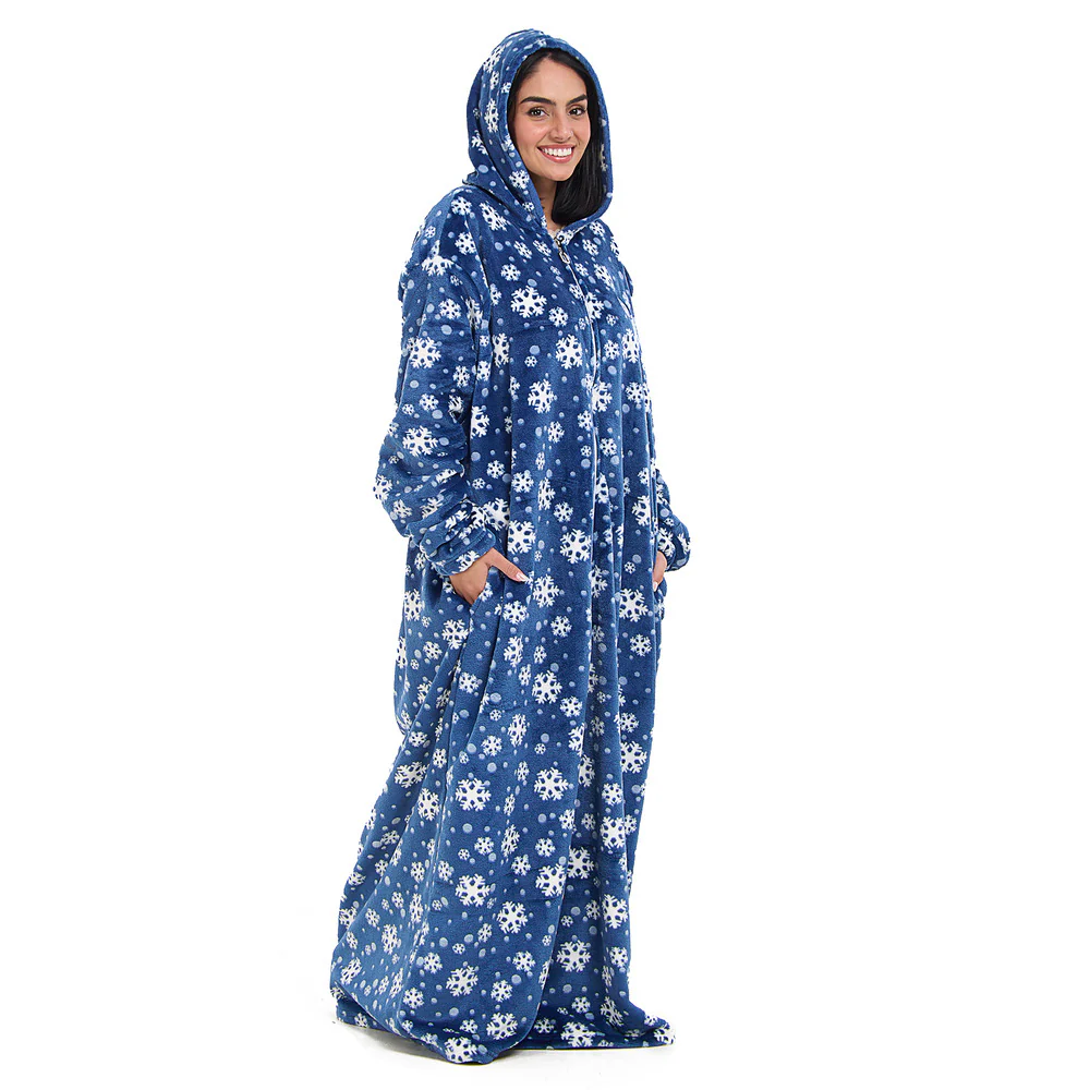 Snuggs Monk Wearable Blanket Snowflakes Petroleum - Image 4