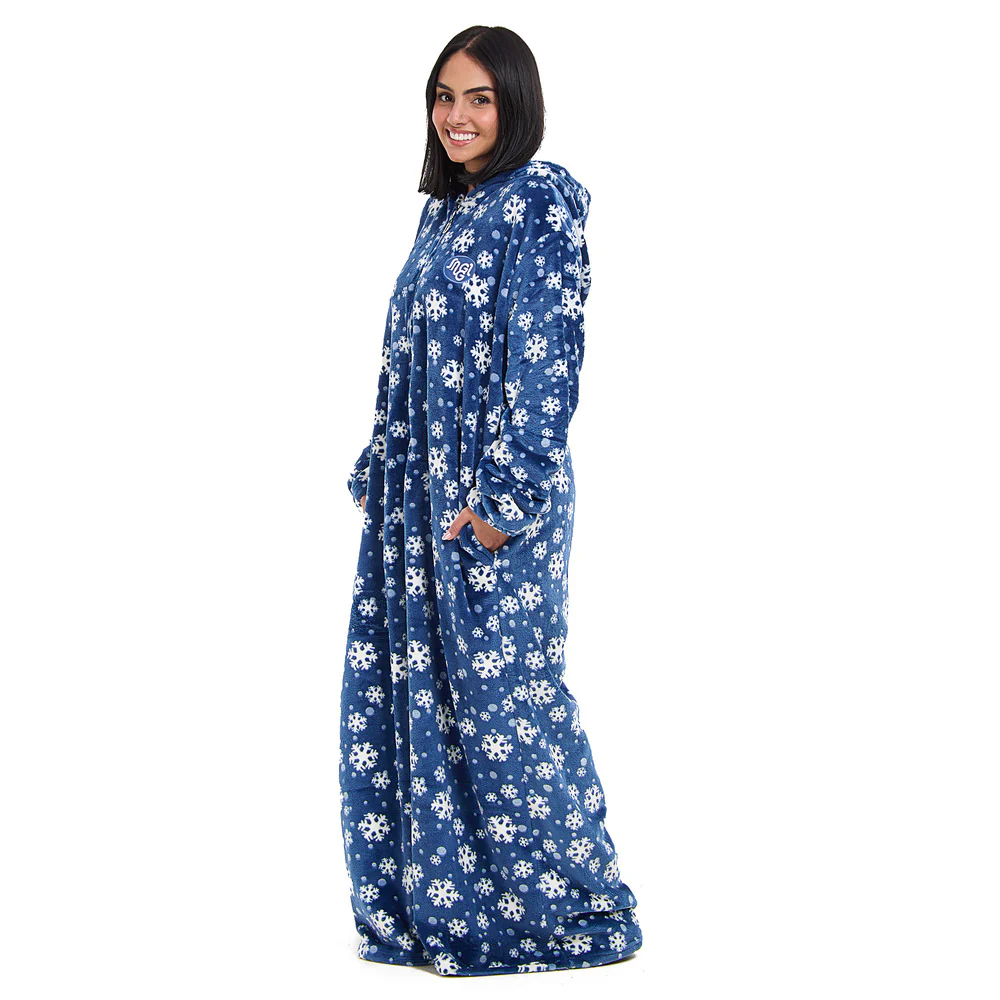 Snuggs Monk Wearable Blanket Snowflakes Petroleum - Image 6